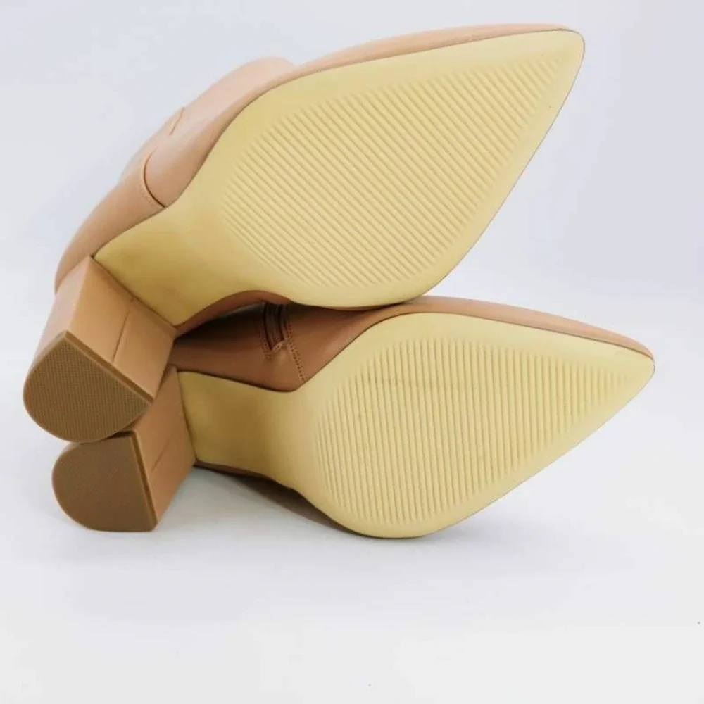 Justfab Shoes Womens Olyvia Ankle Booties Beige Side Zip Pointed Toe 7 New